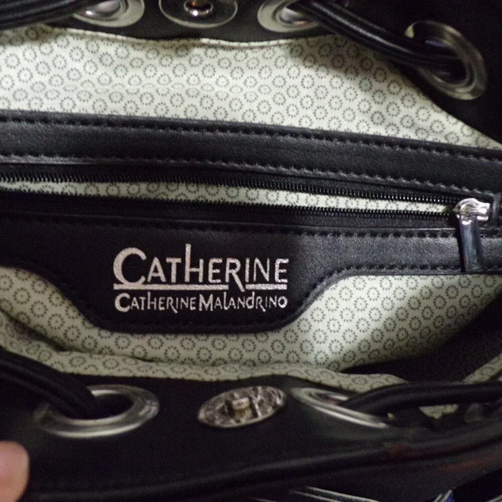 Catherine MaLandrino Hobo 100% Polyester Black Flowers Silver Accents Bag
